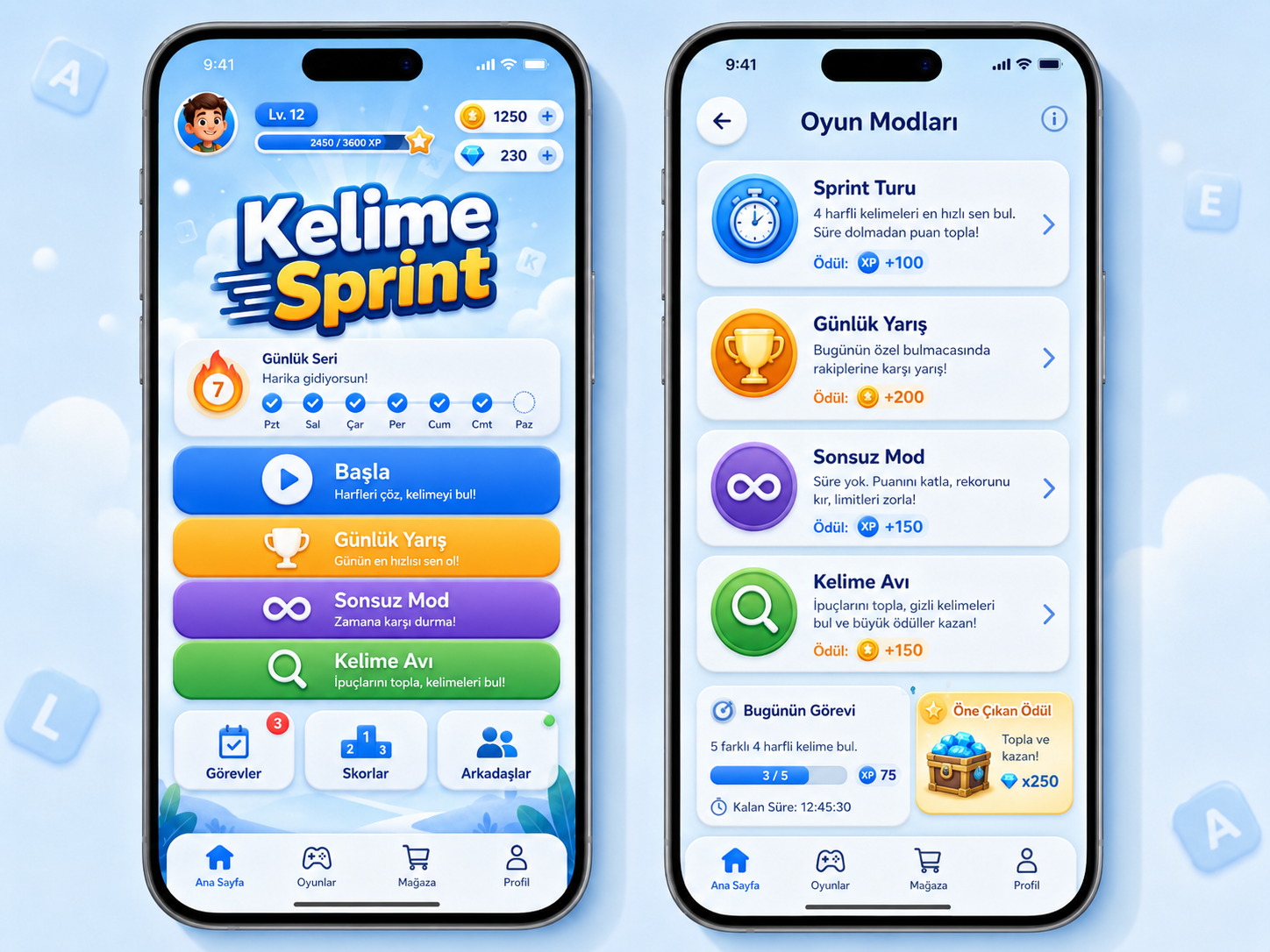 Word Sprint home and game modes screens